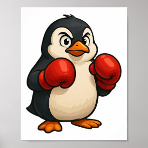 Coole Cartoon Pinguïn Boxer Sport Design Poster
