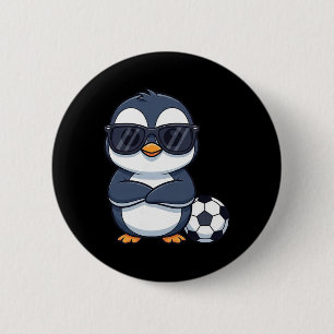 Coole Cartoon Pinguïn Voetbalspeler  Ronde Button 5,7 Cm