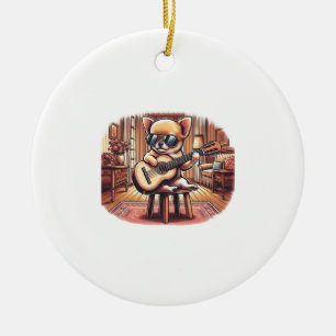 Coole Chihuahua Speelt Klassieke Gitaar Keramisch Ornament