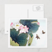 coole chinese lotus leaf roze bloem vlinder briefkaart (Voorkant / Achterkant)