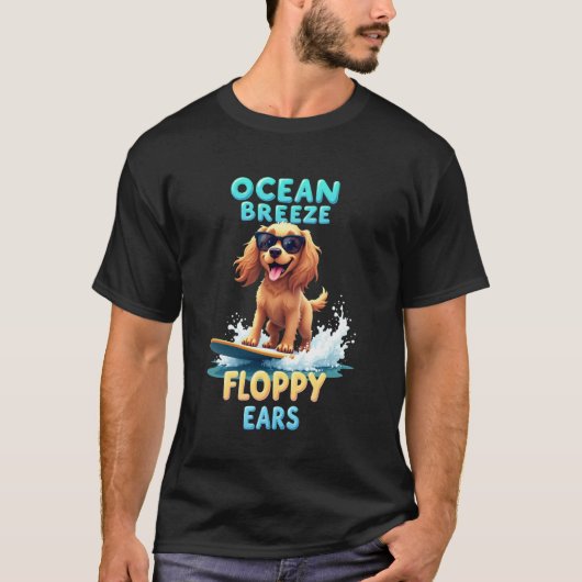 Coole Cocker Spaniel Surfende Hond T-shirt (Voorkant)