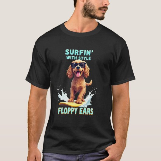Coole Cocker Spaniel Surfende Hond T-shirt (Voorkant)