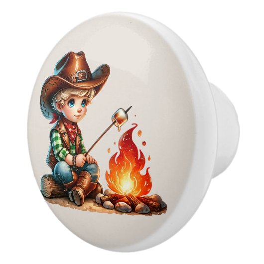 Coole cowboy kampvuur jongens keramische knop (Rechts)