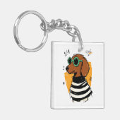Coole Dachshond met zonnebril Sleutelhanger (Voorkant Links)