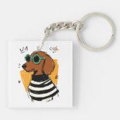 Coole Dachshond met zonnebril Sleutelhanger (Achterkant)