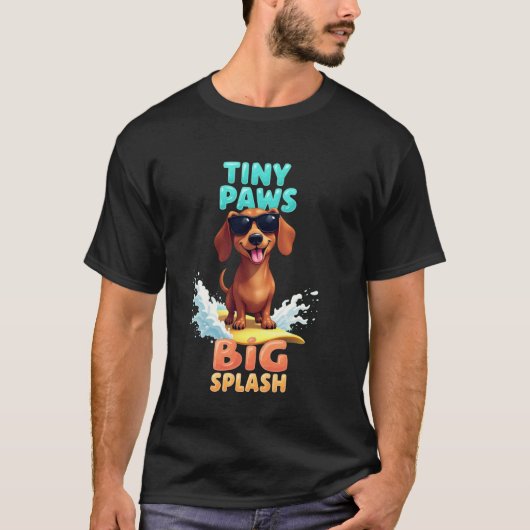 Coole Dachshond Surfende Hond T-shirt (Voorkant)