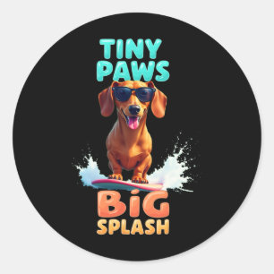 Coole Dachshond Surfende Hond Voor Mannen Vrouwen Ronde Sticker