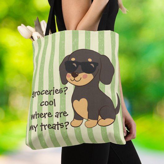 Coole Dachshund Zonnebril Groene Streep Tote Bag