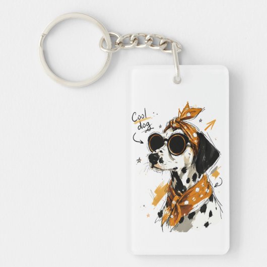 Coole Dalmatiër hond met zonnebril & gestippelde s Sleutelhanger (Voorkant)