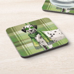 Coole Dalmatiër in zonnebril en sjaal groen geruit Bier Onderzetter