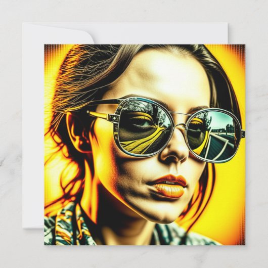 Coole dame in zonnebril reflectie van een weg (Voorkant)