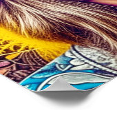 Coole dame met blauwe zonnebril poster (Hoek)