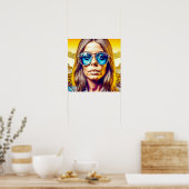 Coole dame met blauwe zonnebril poster (Keuken)