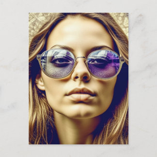 Coole dame met reflectie in haar zonnebril briefkaart