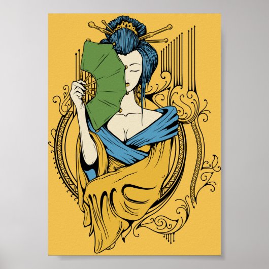 coole decoratieve Japanse muzikale geisha-kunst Poster (Voorkant)