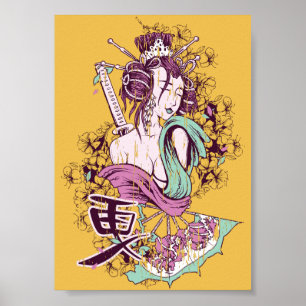 coole decoratieve Japanse samurai geisha kunst Poster