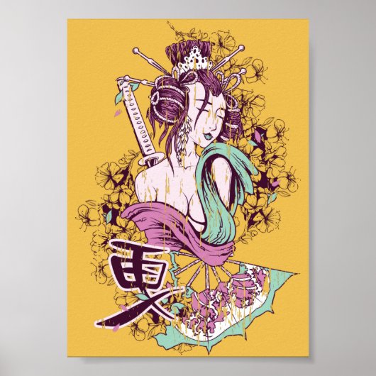 coole decoratieve Japanse samurai geisha kunst Poster (Voorkant)