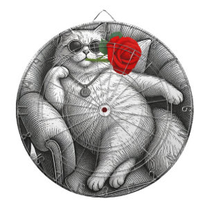 Coole dikke kat met rode roos vintage schets kunst dartbord