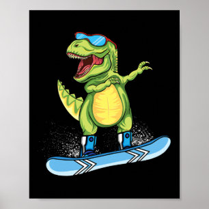 Coole Dinosaurus Snowboarden Skiën Dabben T Rex Sn Poster