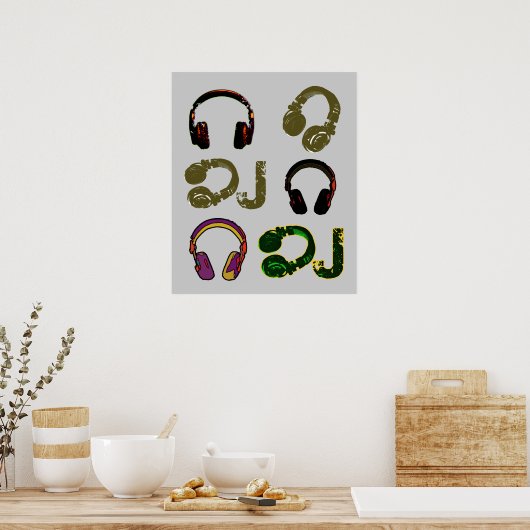 coole DJ-hoofdtelefoondecor Poster (Keuken)