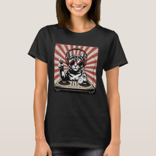 Coole DJ Kat met koptelefoon Retro Vintage Muziek T-shirt