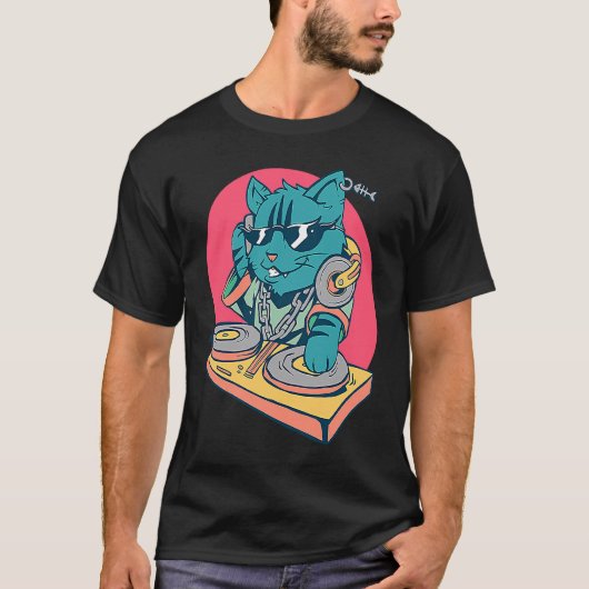 Coole DJ Muziek Kat T-shirt (Voorkant)
