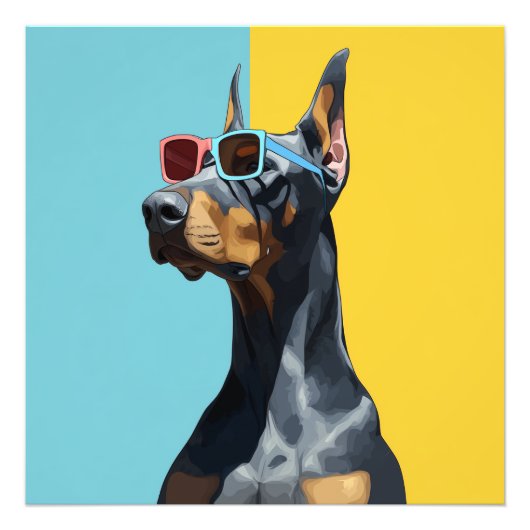Coole Dobermann met zonnebril Foto Afdruk (Voorkant)