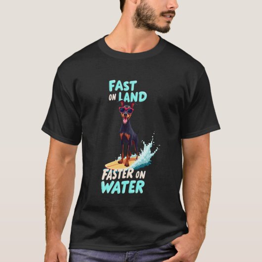 Coole Dobermann Pinscher Surfende Hond T-shirt (Voorkant)