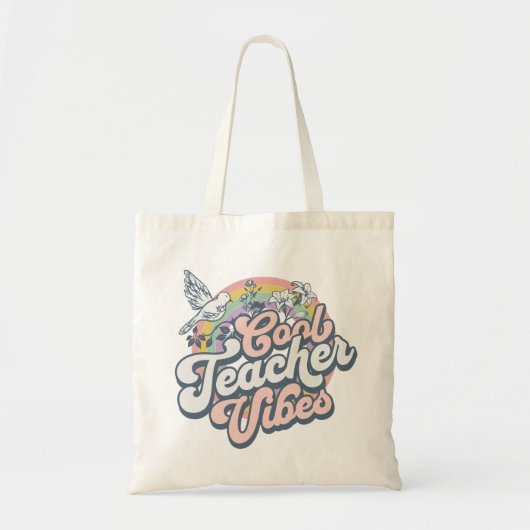 Coole Docent Vibes Retro Regenboog Vogel Tote Bag (Voorkant)