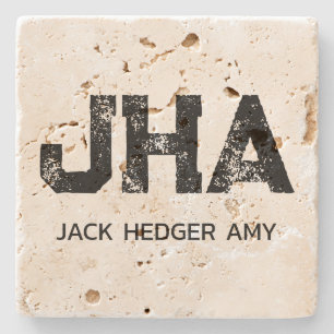 COOLE DRIE LETTERIGE MONOGRAMME TRAVERTINE STENEN ONDERZETTER