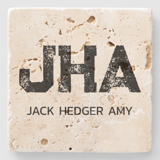 COOLE DRIE LETTERIGE MONOGRAMME TRAVERTINE STENEN ONDERZETTER (Voorkant)