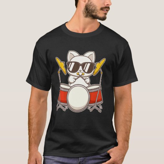 Coole Drummer Kat Met Bril T-shirt (Voorkant)