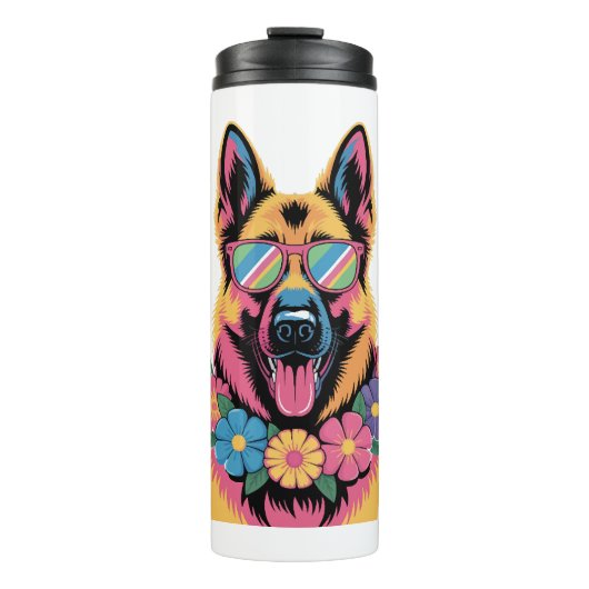 Coole Duitse Herder in Neon Shades Thermosbeker (Voorkant)