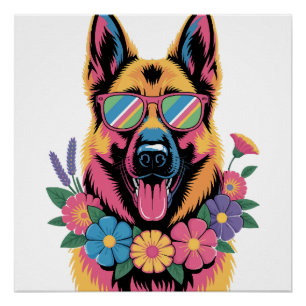 Coole Duitse Herder in Neonkleuren Perfect Poster