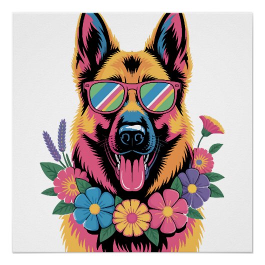 Coole Duitse Herder in Neonkleuren Perfect Poster (Voorkant)