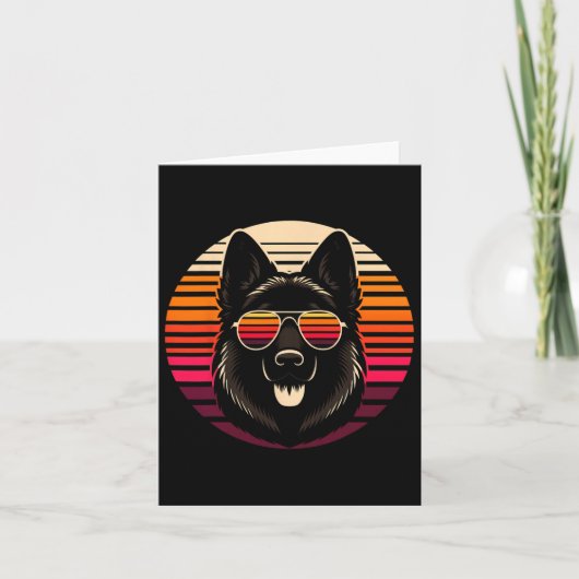 Coole Duitse Herdershond Retro Zonsondergang Kunst Kaart (Voorkant)