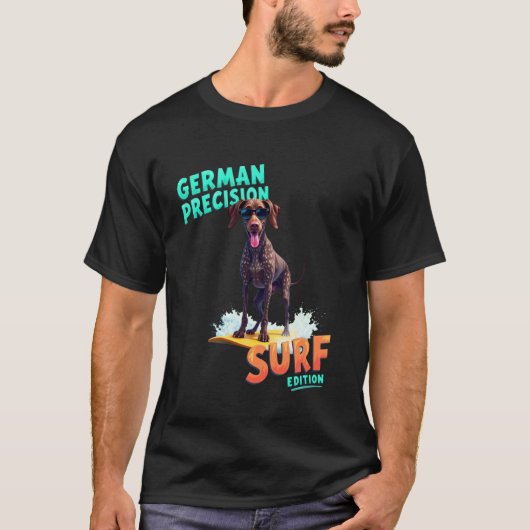 Coole Duitse Staande Hond die surft T-shirt (Voorkant)