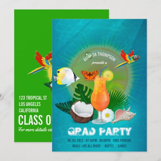 Coole Exotische Afstudeerfeest Kaart (Voorkant / Achterkant)