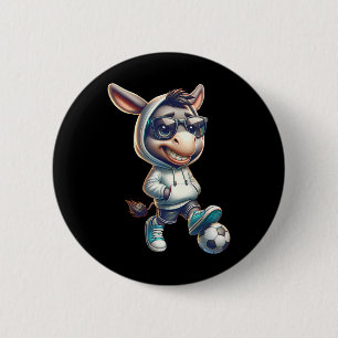 Coole Ezel Voetbalspeler Met Zonnebril En Hoodie V Ronde Button 5,7 Cm