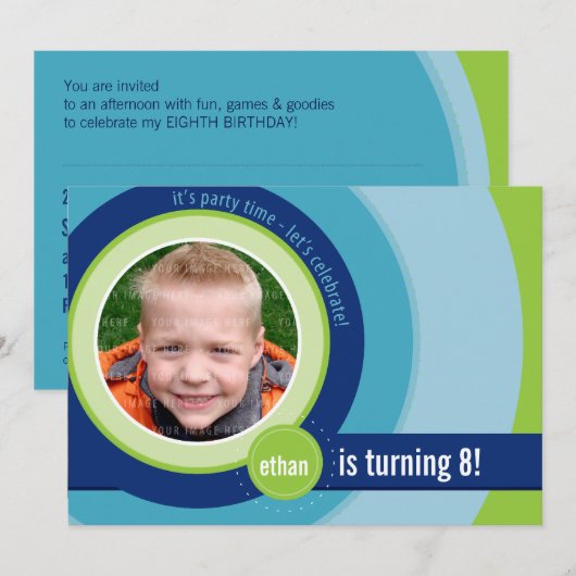 COOLE FOTO VERJAARDAG UITNODIGT :: circulaire 4L Kaart (Voorkant / Achterkant)