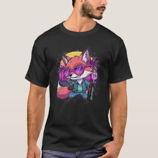 Coole Fox DJ die rapt met Neon Bamboe Microfoon - T-shirt