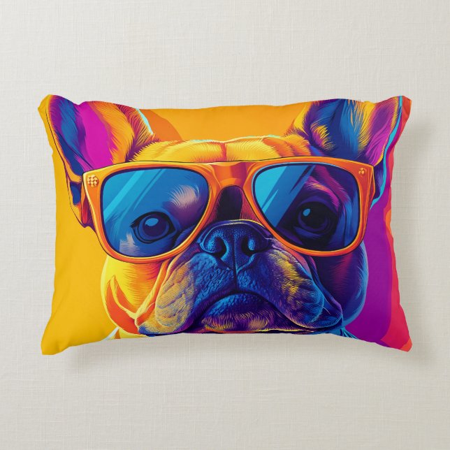 Coole Franse bulldog hond met zonnebril Accent Kussen (Voorkant)