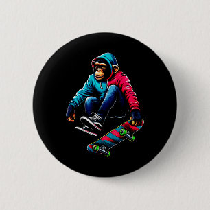Coole funky chimpansee skateboarden illustratie A Ronde Button 5,7 Cm