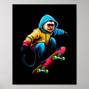 Coole funky kapucijneraap skateboarding illustrati poster