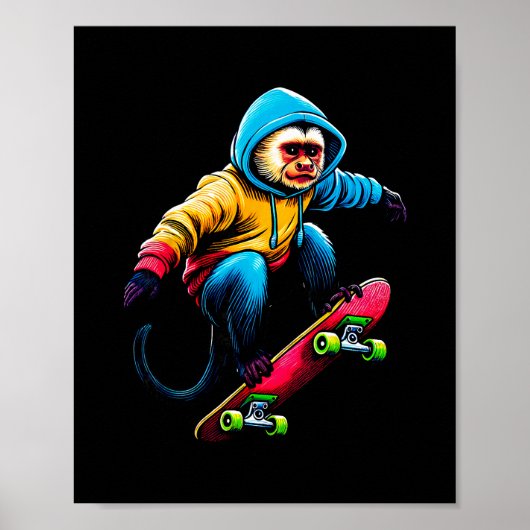 Coole funky kapucijneraap skateboarding illustrati poster (Voorkant)