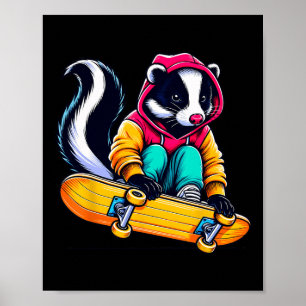 Coole funky skunk skateboarden illustratie kunst 1 poster
