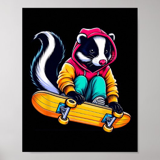 Coole funky skunk skateboarden illustratie kunst 1 poster (Voorkant)