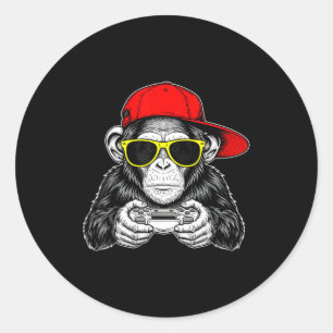 Coole gamer aap met controller grappige gaming vid ronde sticker
