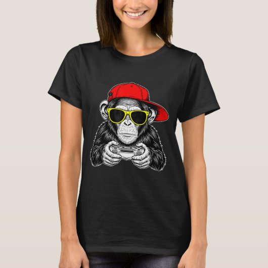 Coole Gamer Aap Met Controller Grappige Gaming Vid T-shirt (Voorkant)