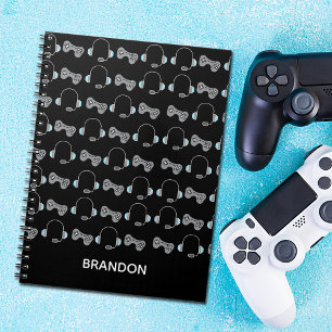 Coole gamer gepersonaliseerd gaming patroon zwart notitieboek